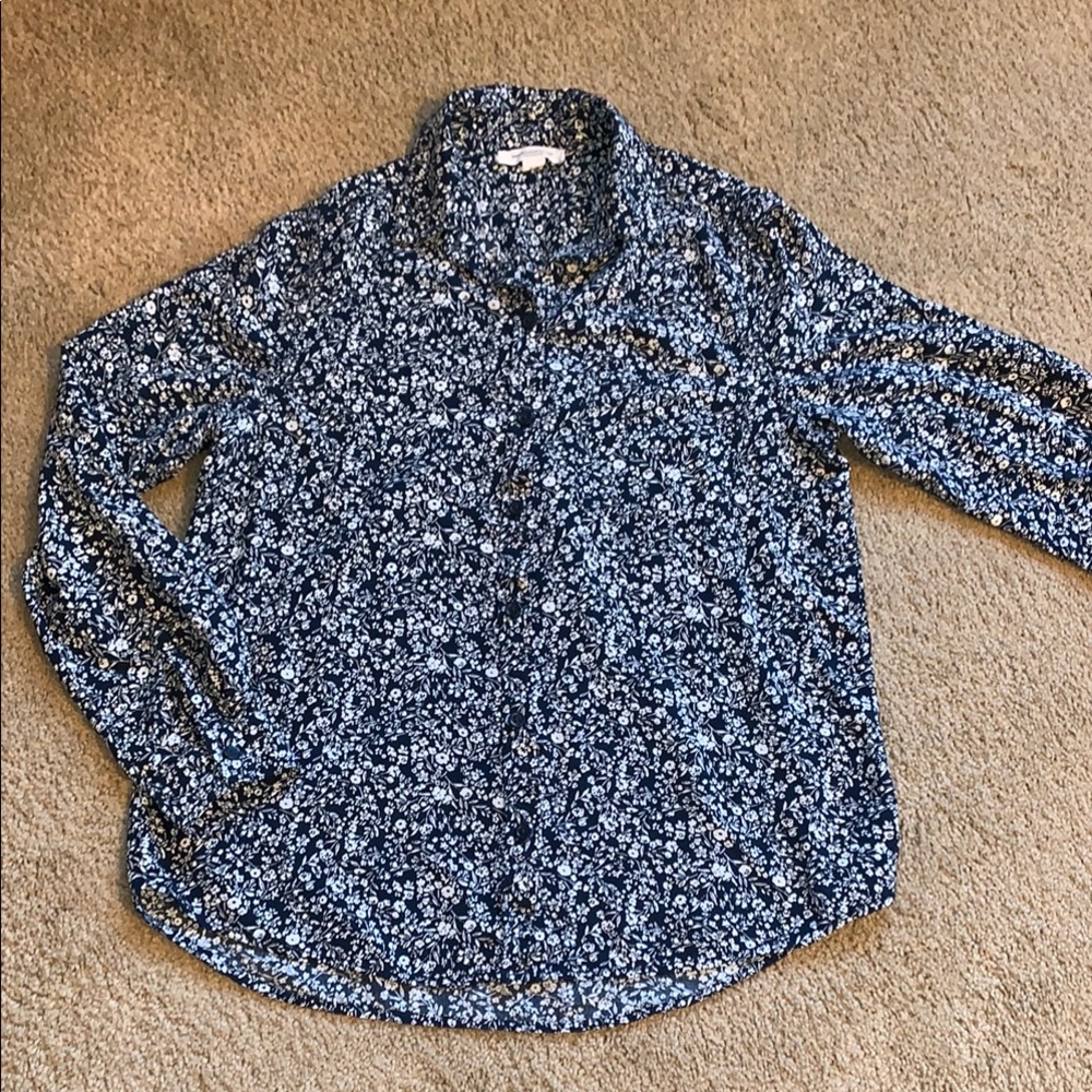 Beach Lunch Lounge Floral Blouse navy white size S